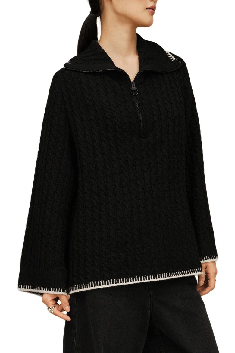 Rylynn Quarter Zip Cable Knit Sweater, Main, color, BLACK