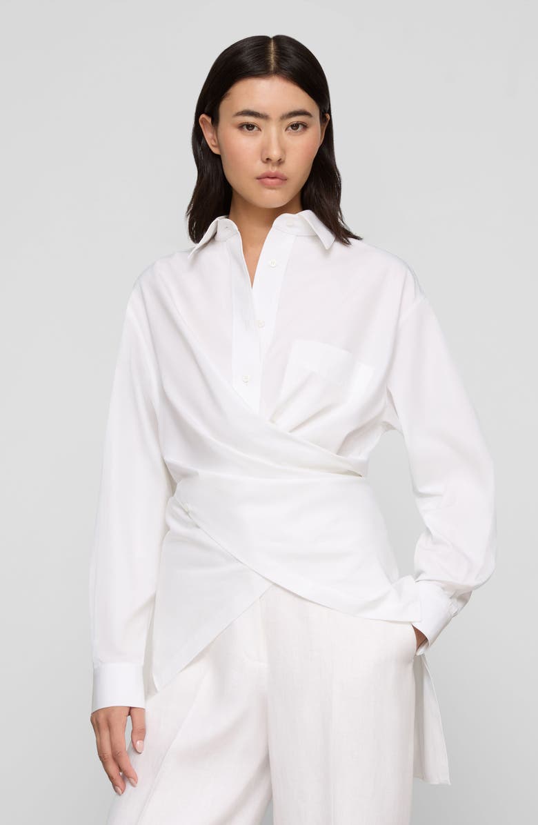 Lafayette 148 New York Oversize Cotton Poplin Convertible Wrap Blouse, Alternate, color, White