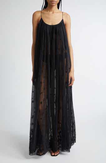 Floral Plissé Tulle Maxi Dress
