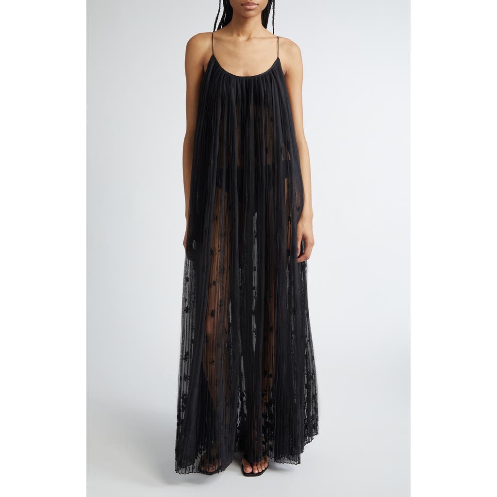 Totême Toteme Floral Plissé Tulle Maxi Dress In Black