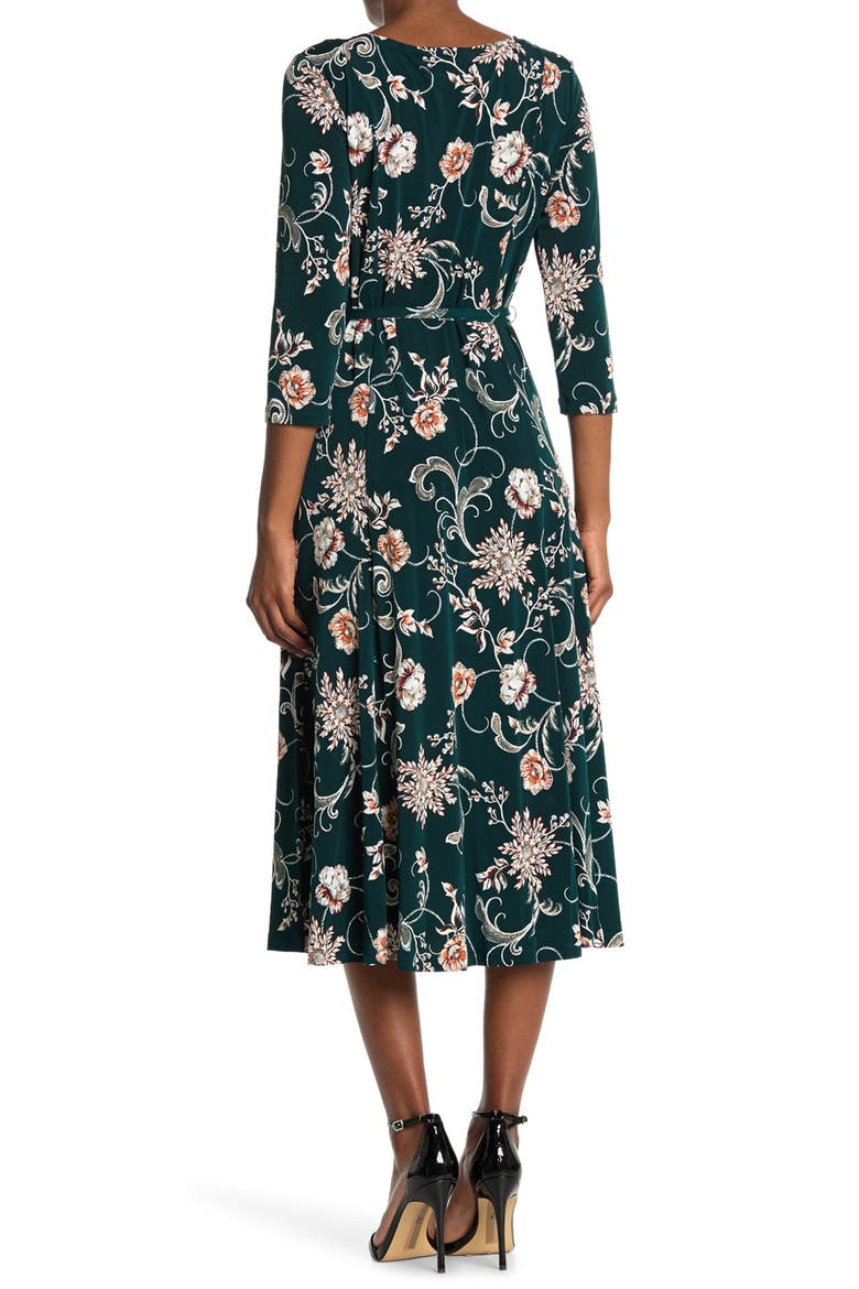Floral Scoop Neck Midi Dress, Alternate, color, TEAL RUST