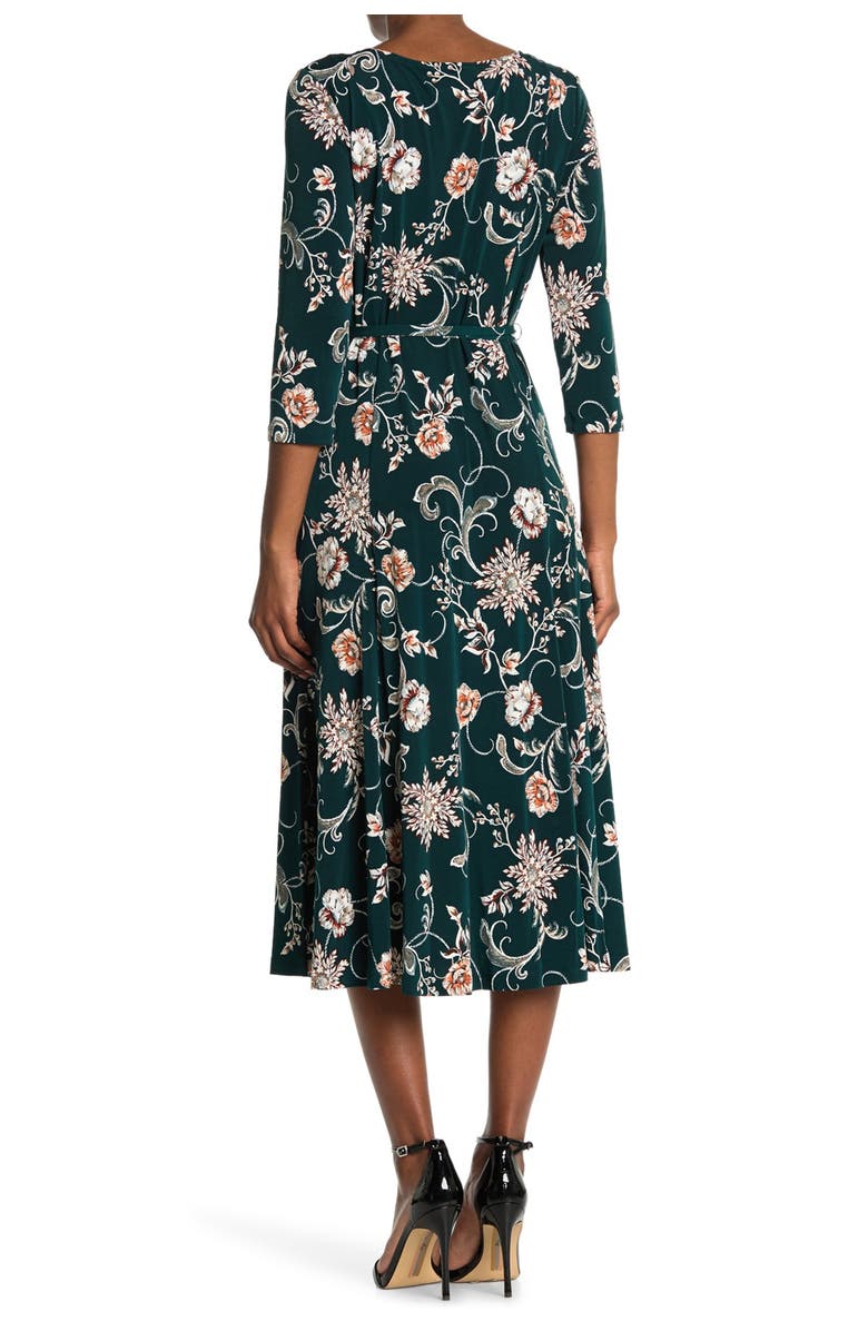 Nina Leonard Floral Scoop Neck Midi Dress, Alternate, color, Teal Rust