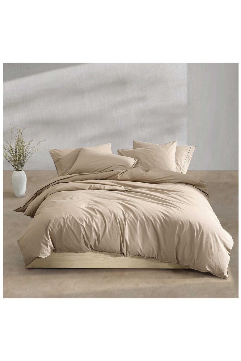 Washed Percale Comforter & Shams Set, Alternate, color, BROWN