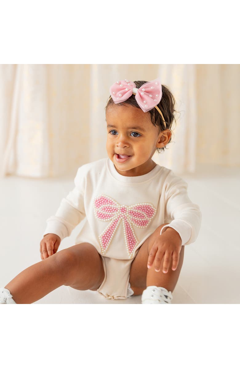 Sweet Wink Pretty Pearl Tulle Bow Baby Headband, Alternate, color, Pink
