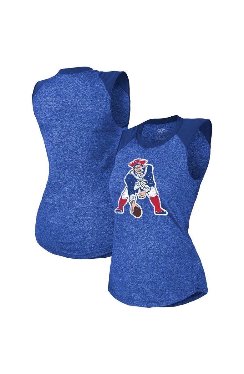 Majestic Threads Women's Majestic Threads Royal New England Patriots Retro Tri-Blend Raglan Muscle Tank Top, Alternate, color,