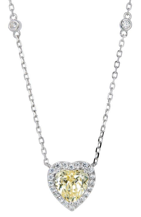 Cubic Zirconia Heart Halo Pendant Necklace