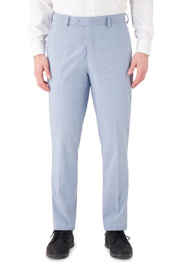 Victor Emmanuel Vince Flat Front Windowpane Check Stretch Dress Pants In Blue