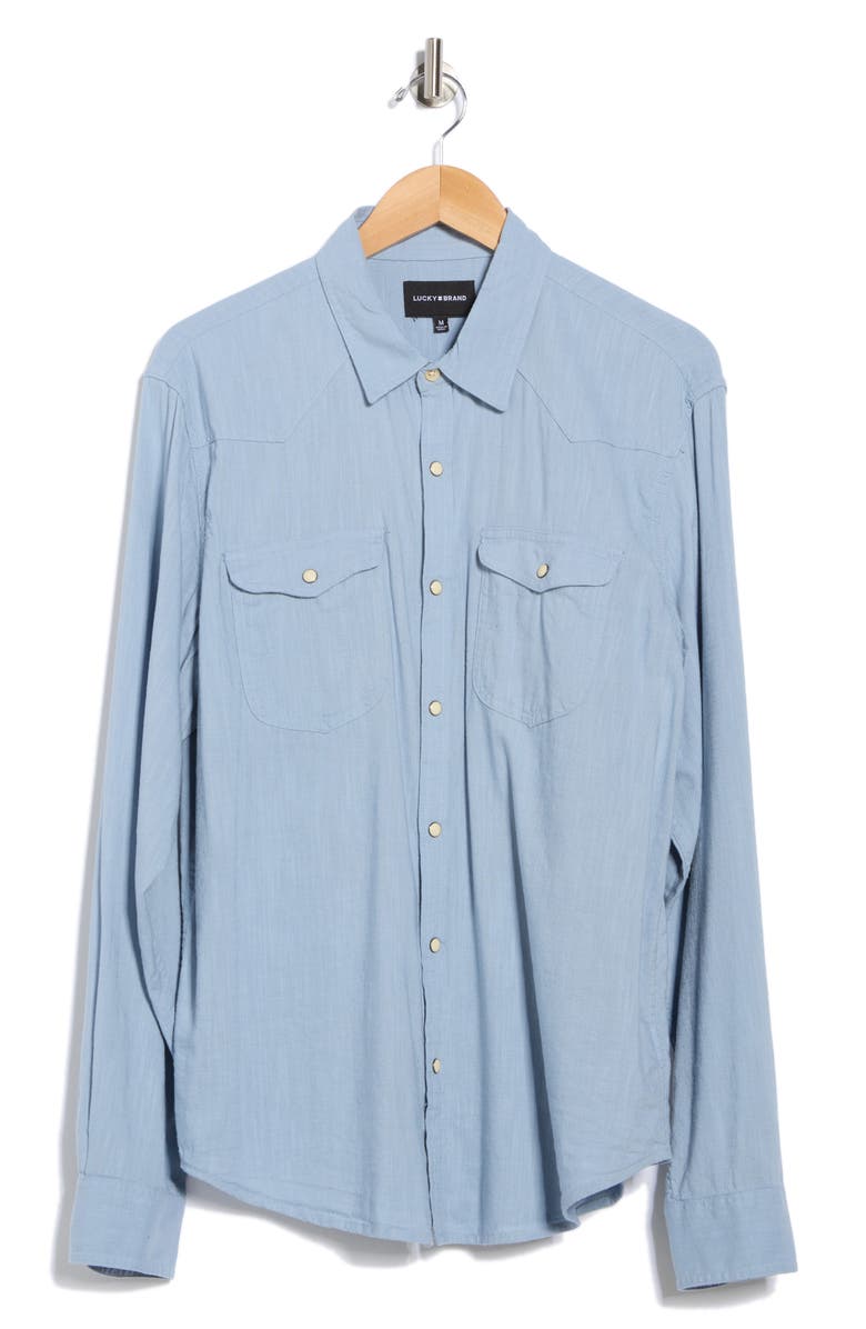 Lucky Brand Santa Fe Solid Western Button-Up Shirt, Alternate, color, Forever Blue