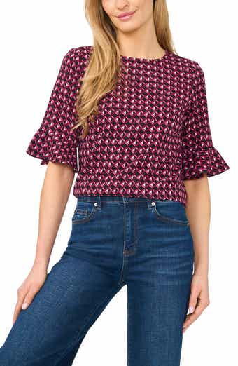 Geo Print Ruffle Cuff Top
