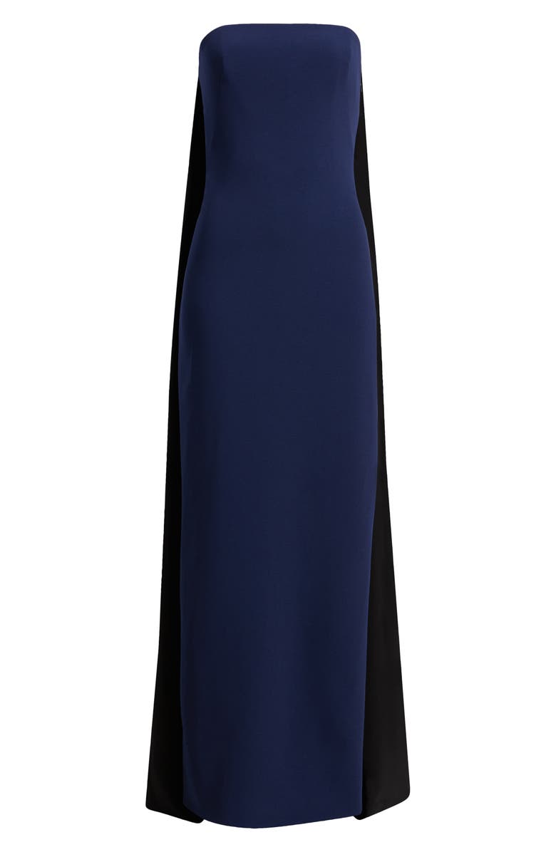 Amsale Strapless Crepe Gown, Alternate, color, Navy/ Black