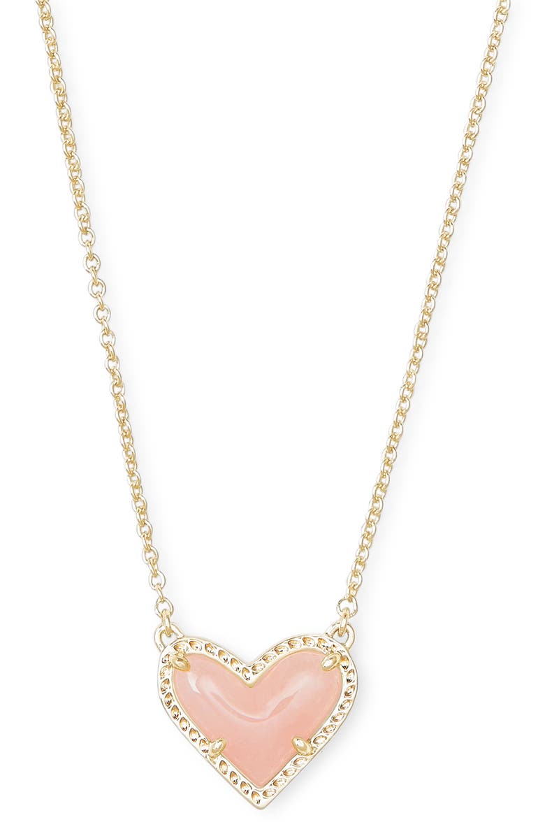Kendra Scott Ari Heart Pendant Necklace, Main, color, Gold Rose Quartz