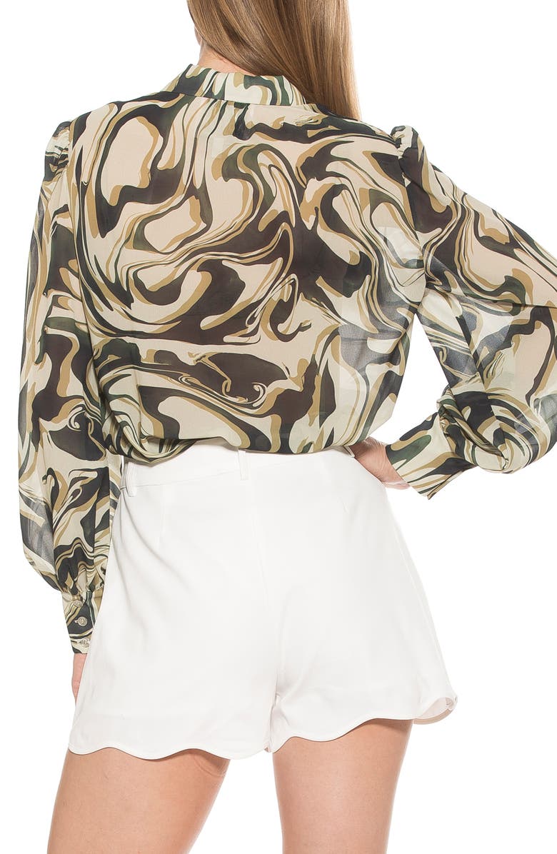 Alexia Admor Serena Long Sleeve Tie Neck Blouse, Alternate, color, Green Multi