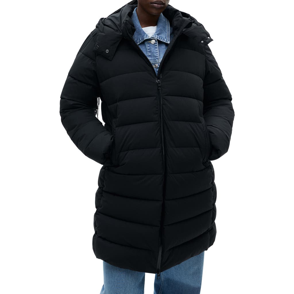 Mango Water Repellent Quilted Coat With Removable Hood In Black