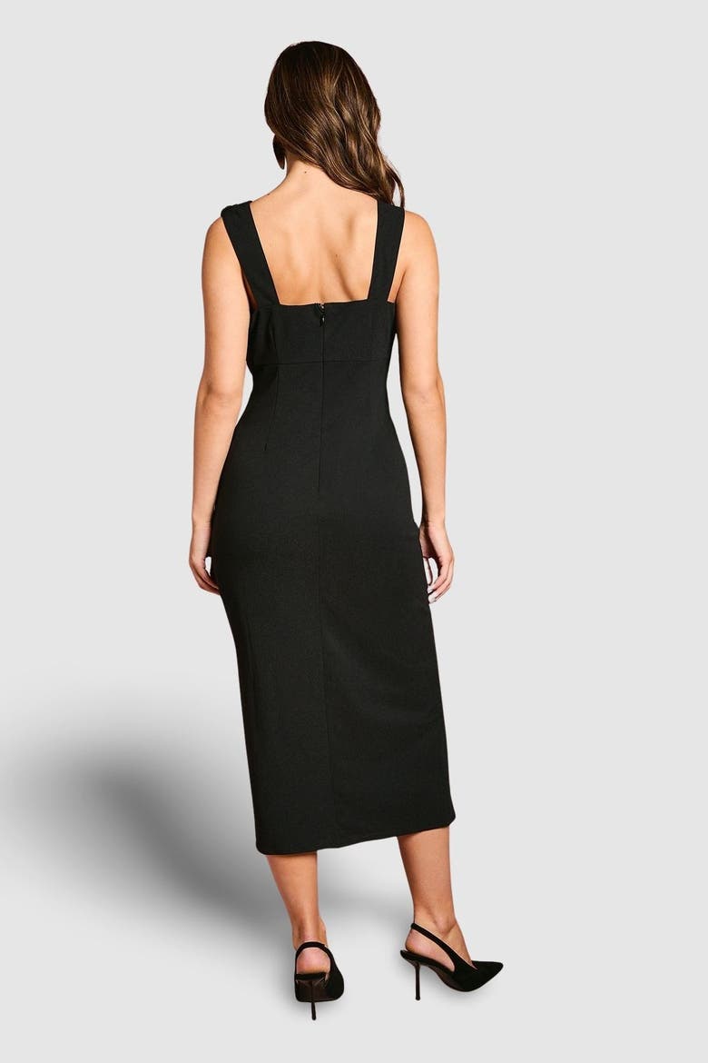 Strappy Mix Fabric Pencil Midi Dress, Alternate, color, Black