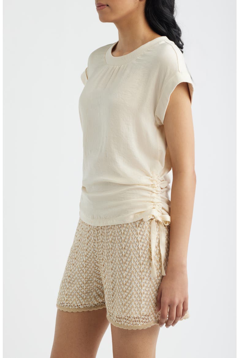 Mixed Media Drawstring T-Shirt, Alternate, color, CREAM