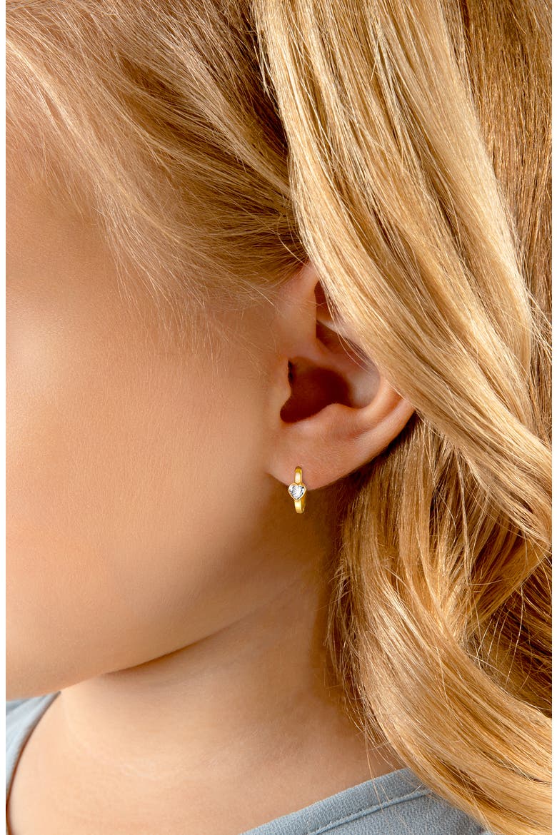 14K Gold True Love Clear Heart Huggie Hoop Earrings, Alternate, color, 14K Yellow Gold