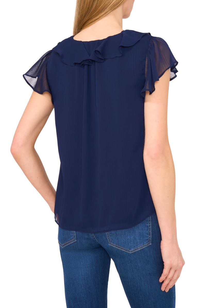 CeCe Ruffle Trim Yoryu Top, Alternate, color, Classic Navy