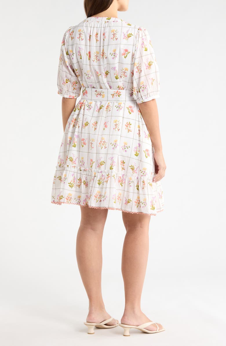 SUGARLIPS Diane Floral Redna Belted Cotton Button-Up Minidress, Alternate, color, Coral-Multi