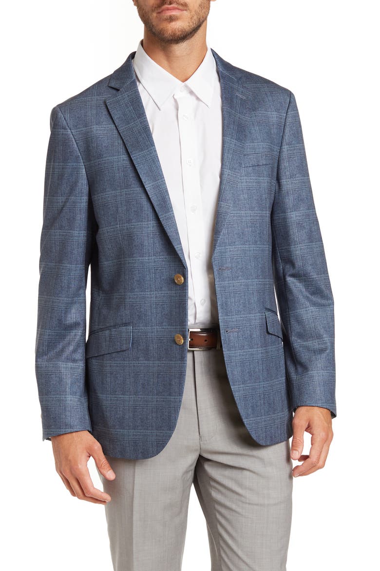 Plaid Knit Blazer, Main, color, BLUE