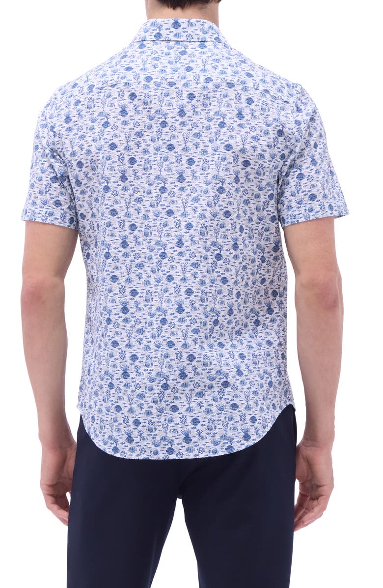 Bugatchi Orson Stretch Cotton Short Sleeve Button-Up Shirt, Alternate, color, Indigo