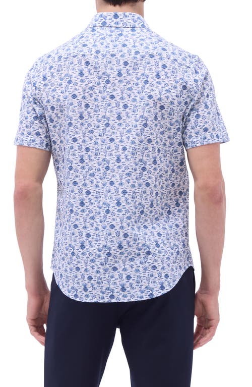 Bugatchi Orson Stretch Cotton Short Sleeve Button-up Shirt In Indigo