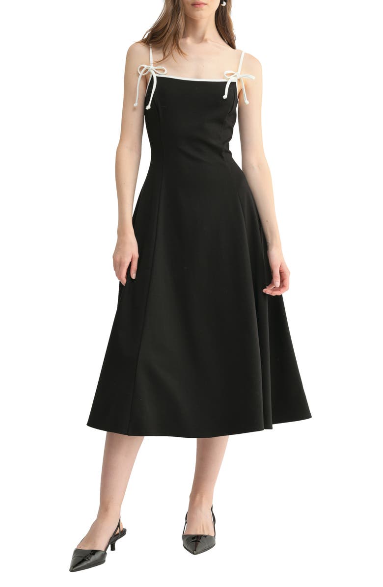 Lush Contrast Tie Fit and Flare Midi Dress, Main, color, 