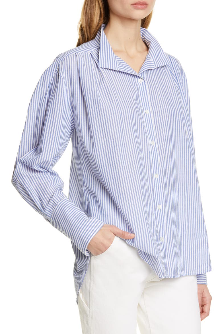 Stripe Clean Collar Pleated Shirt, Alternate, color, NAVY MULTI