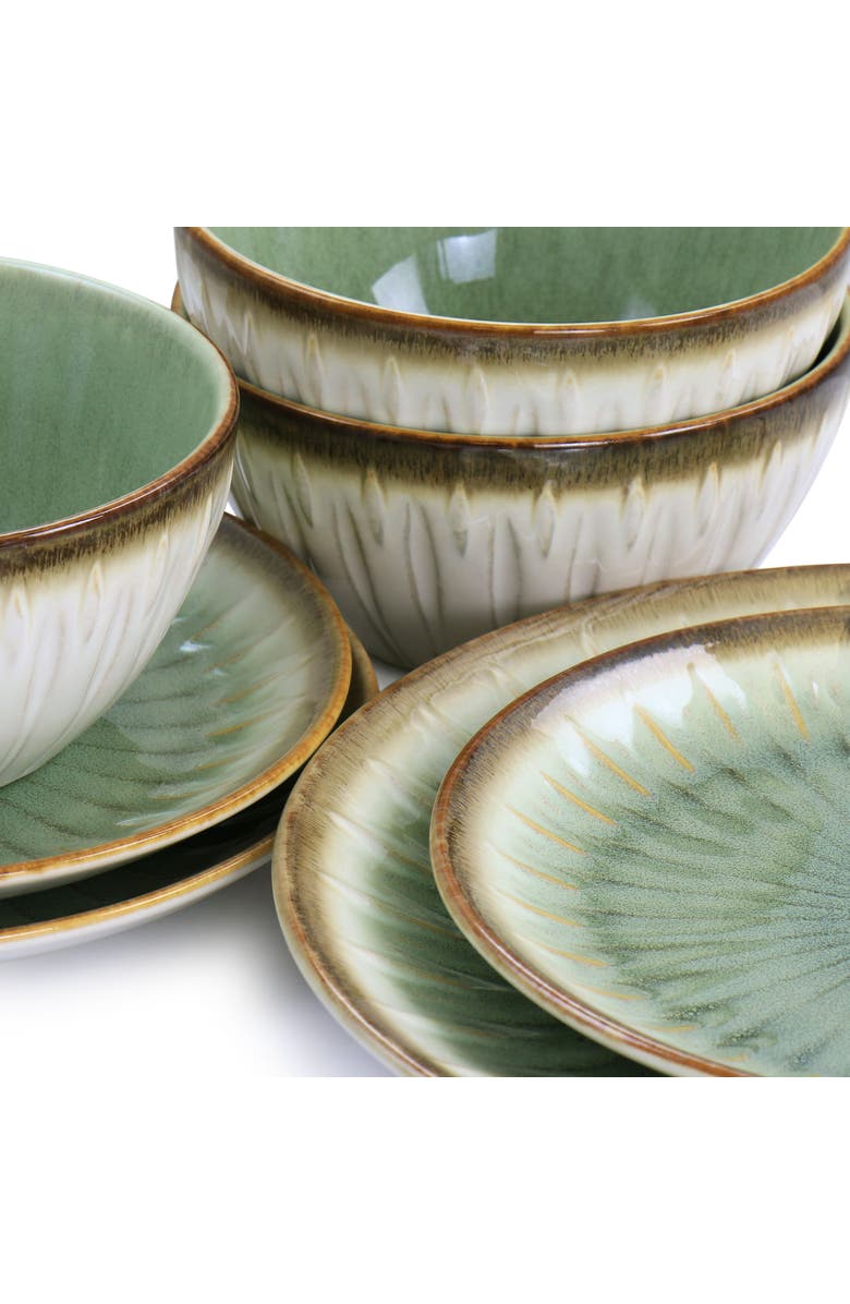 Gibson Elite Mayfair Bay 12 Piece Stoneware Dinnerware Set, Alternate, color, Green