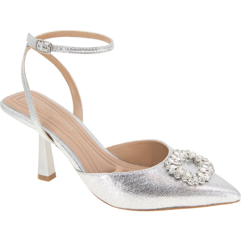 Bcbg Ipany Ankle Strap Metallic Pump In Silver