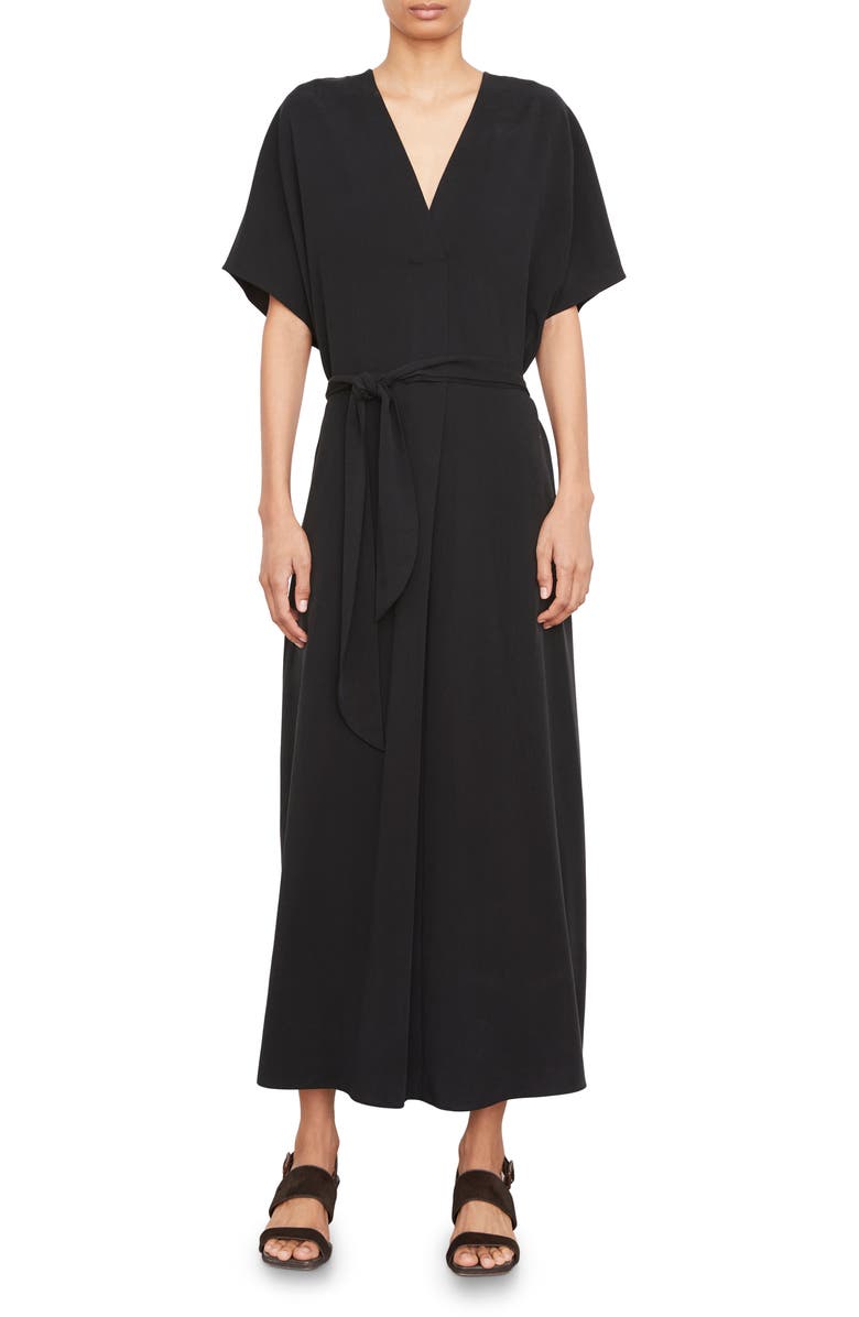 Vince Belted V-Neck Dress, Main, color, Black