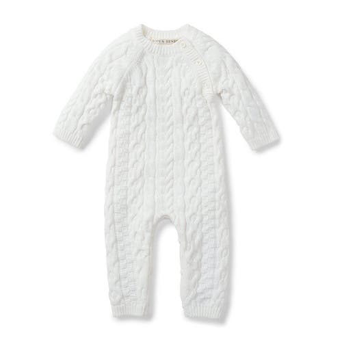 Shop Hope & Henry Baby Organic 4 Piece Gift Set With Box, Infant In White Cable Romper Beanie Set