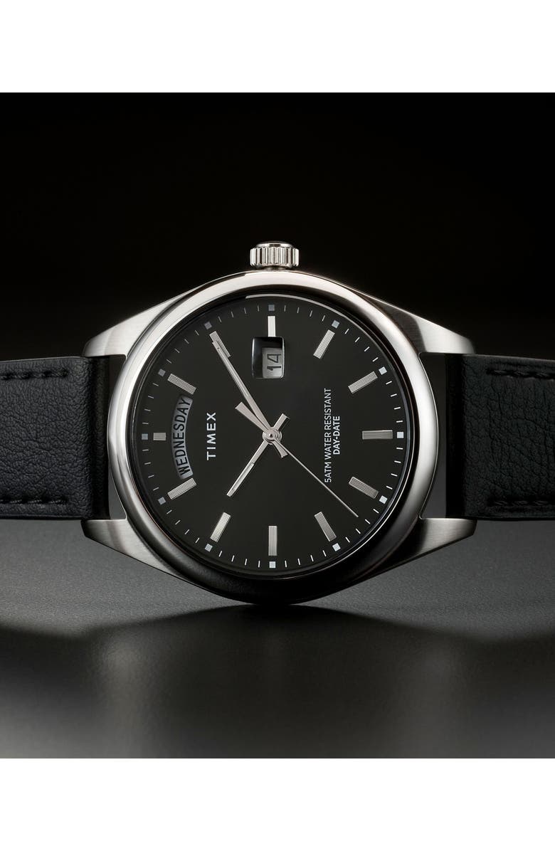 Timex<sup>®</sup> Legacy Leather Strap Watch, 41mm, Alternate, color, Black