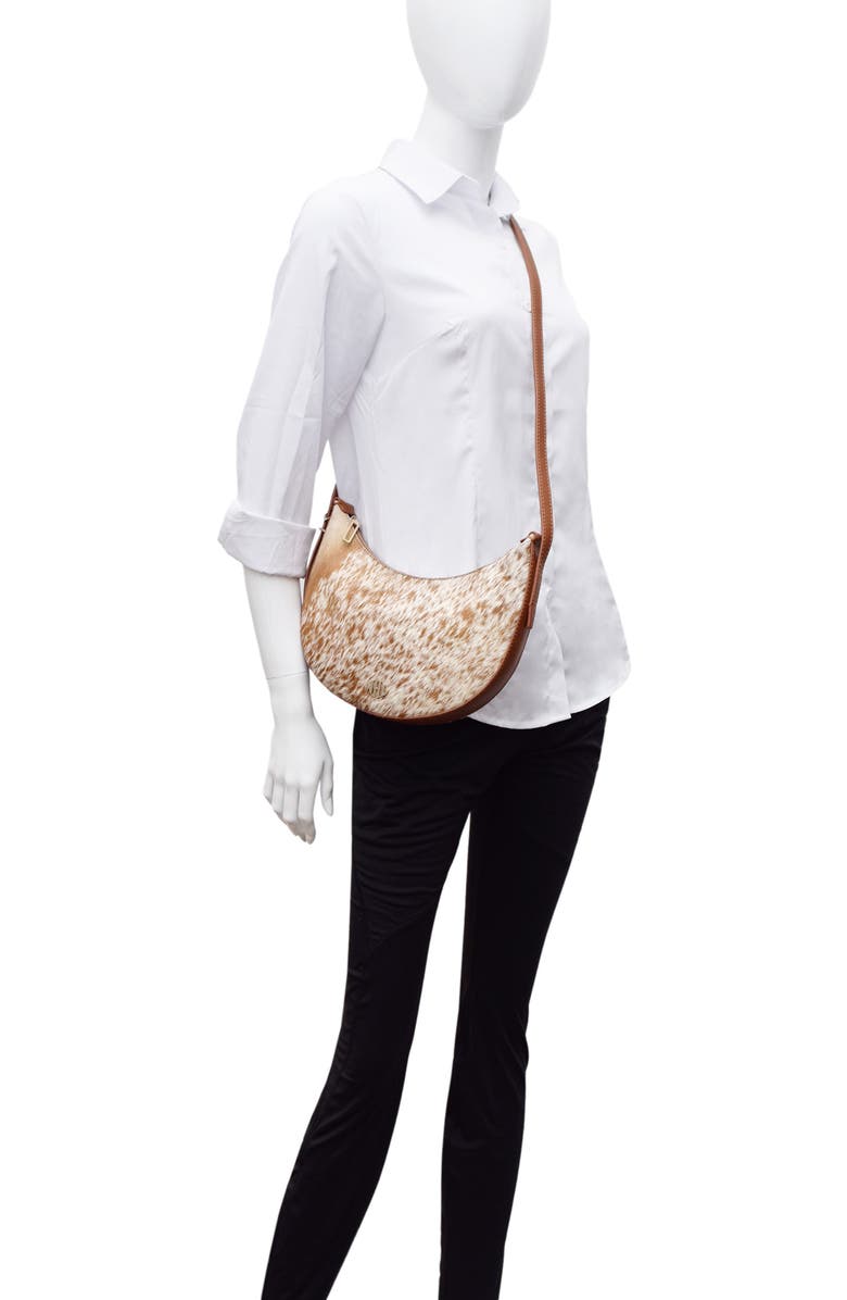 New Amsterdam Leatherworks Silas Genuine Calf Hair Saddle Bag, Alternate, color, Chestnut/ Ivory