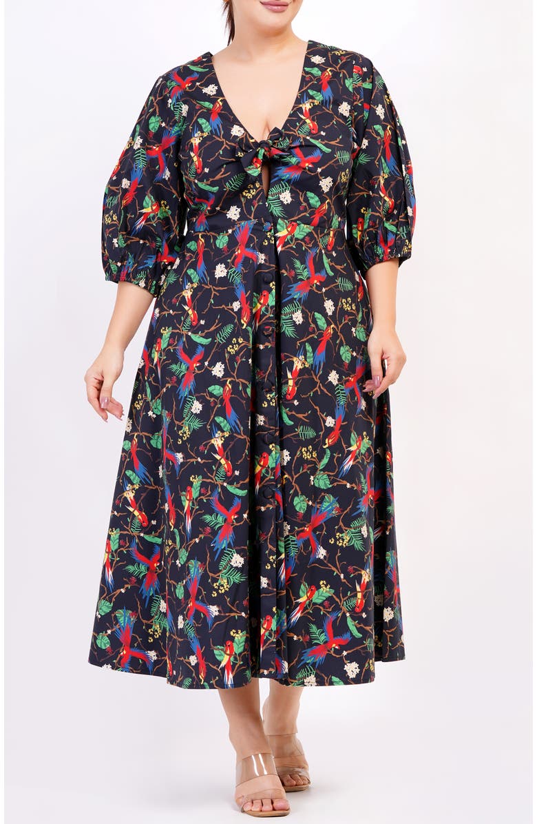 Leota Adriana Tie-Front Midi Dress, Main, color, Macaw