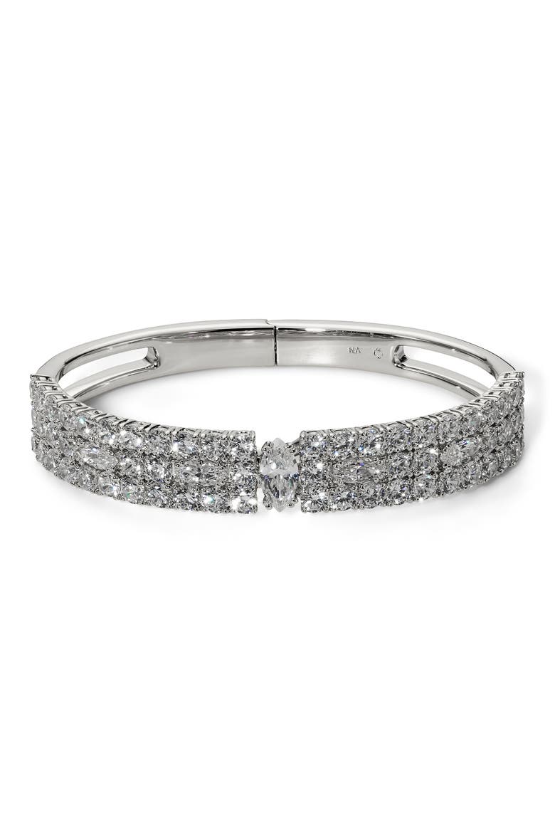 Twinnie Triple Row Hinge Bangle, Main, color, RHODIUM