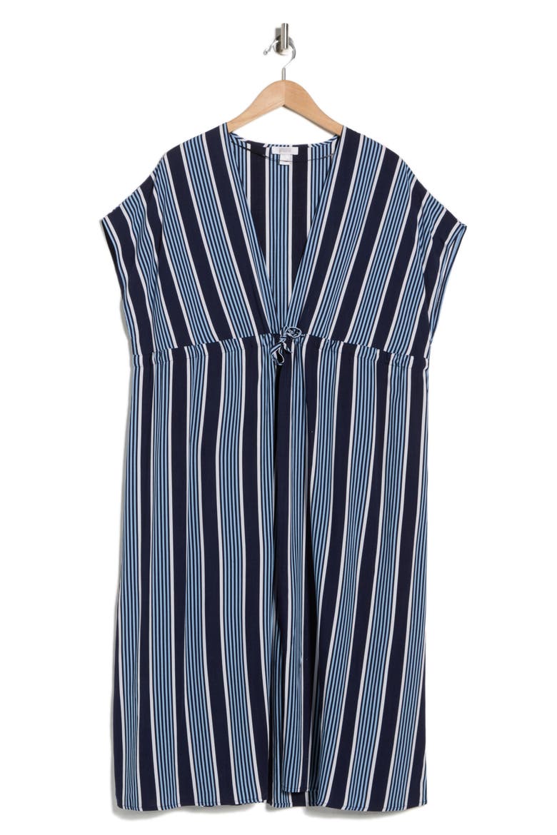 Floral Short Sleeve Cover-Up Dress, Alternate, color, BLUE STRIPE MULTI