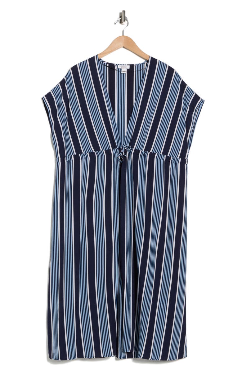 NORDSTROM RACK Floral Short Sleeve Cover-Up Dress, Alternate, color, Blue Stripe Multi