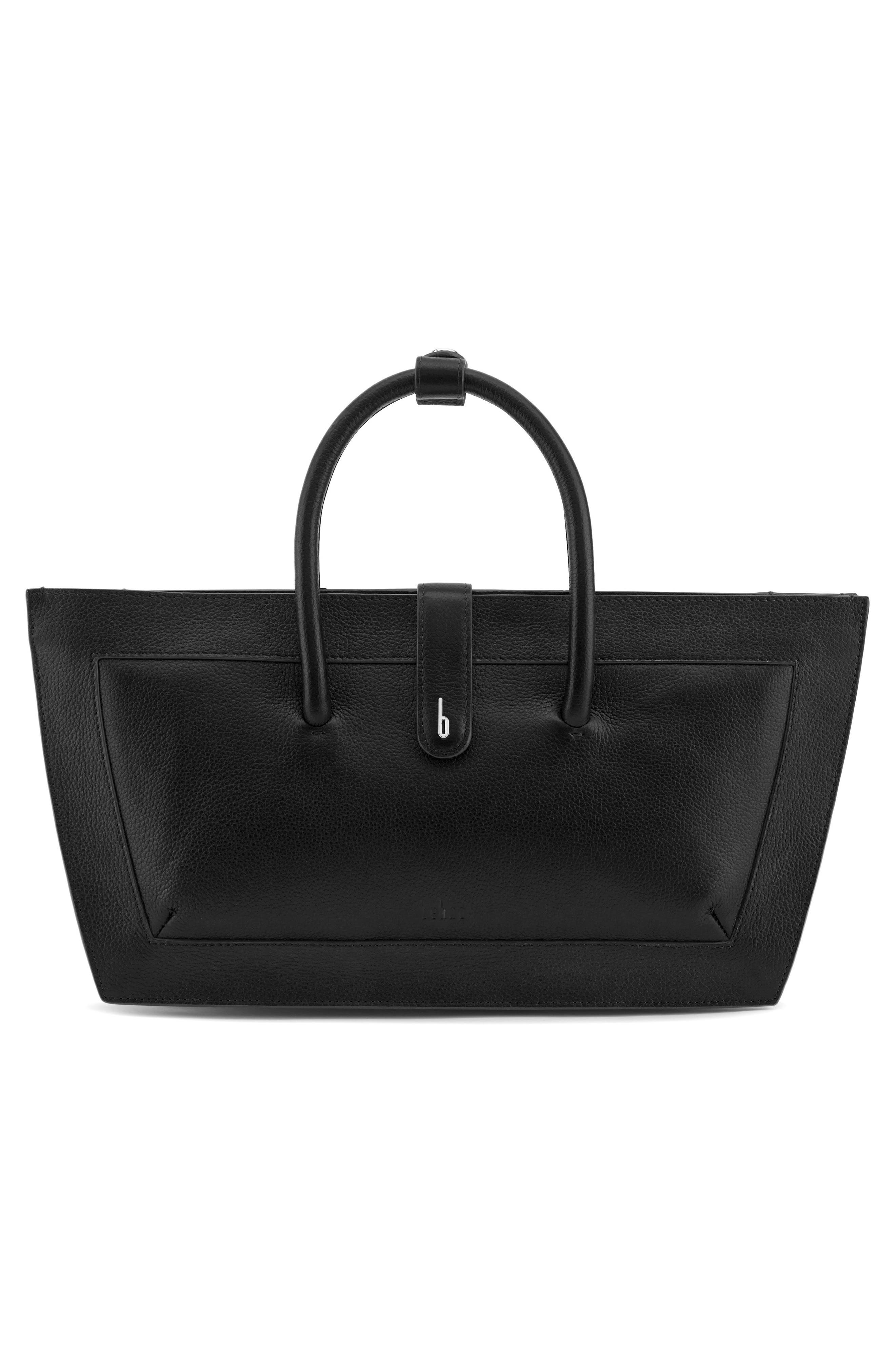 behno Frida Leather Baguette Top Handle Bag, Main, color, Black