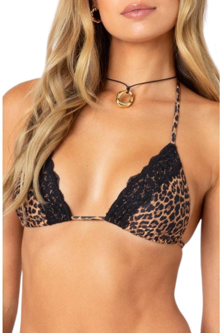 Lacey Animal Triangle Bikini Top, Alternate, color, LEOPARD