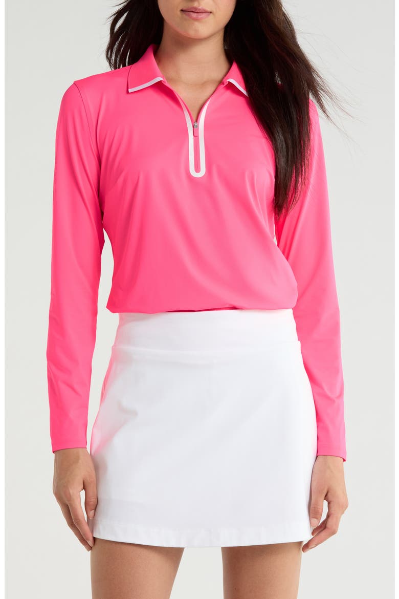 Stretch Jersey Quarter Zip Polo, Main, color, KNOCKOUT PINK