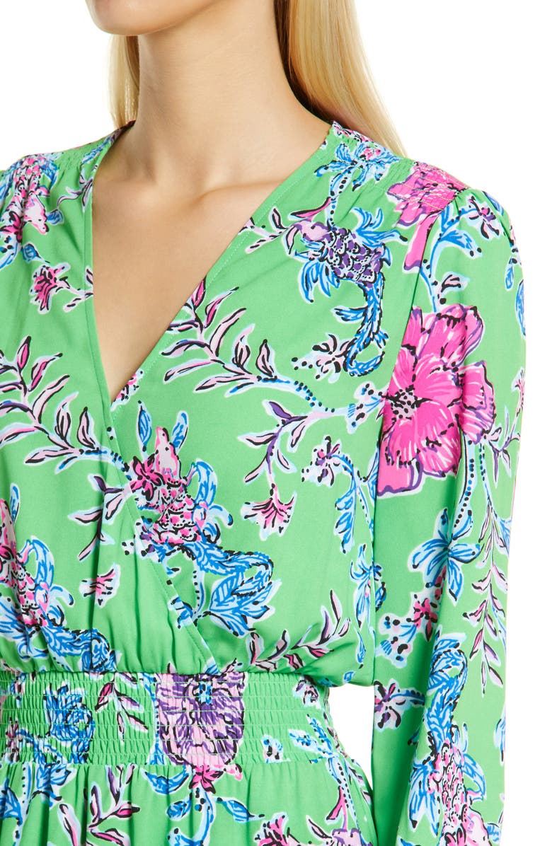 Lilly Pulitzer<sup>®</sup> Cristiana Floral Long Sleeve Stretch Midi Dress, Alternate, color, Gecko Green Brewsters Blooms