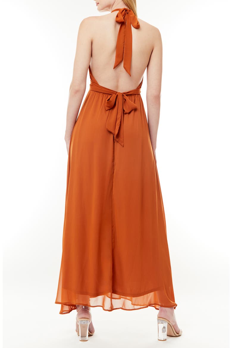 Soho Belted Halter Maxi Dress, Alternate, color, PRALINE LEATHER BROWN