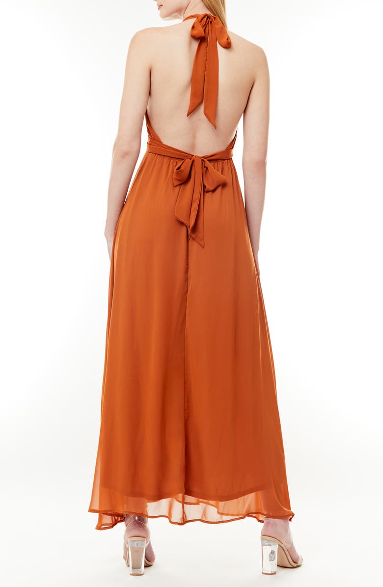 BY DESIGN Soho Belted Halter Maxi Dress, Alternate, color, Praline Leather Brown