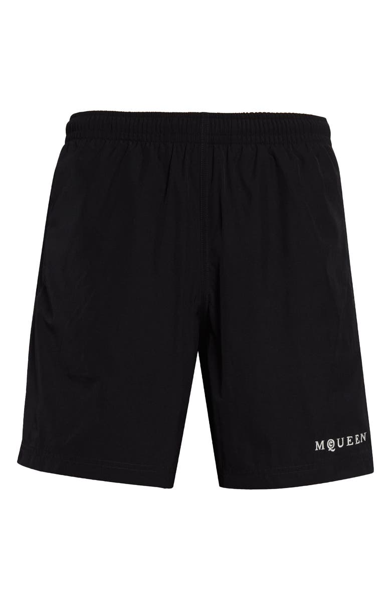 McQueen Embroidered Logo Swim Trunks, Alternate, color, Black