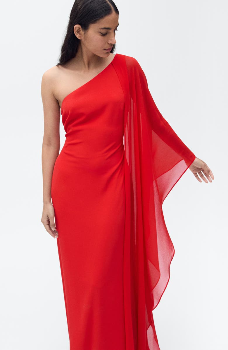 MANGO Asymmetric Flared One-Shoulder Long Sleeve Dress, Alternate, color, 