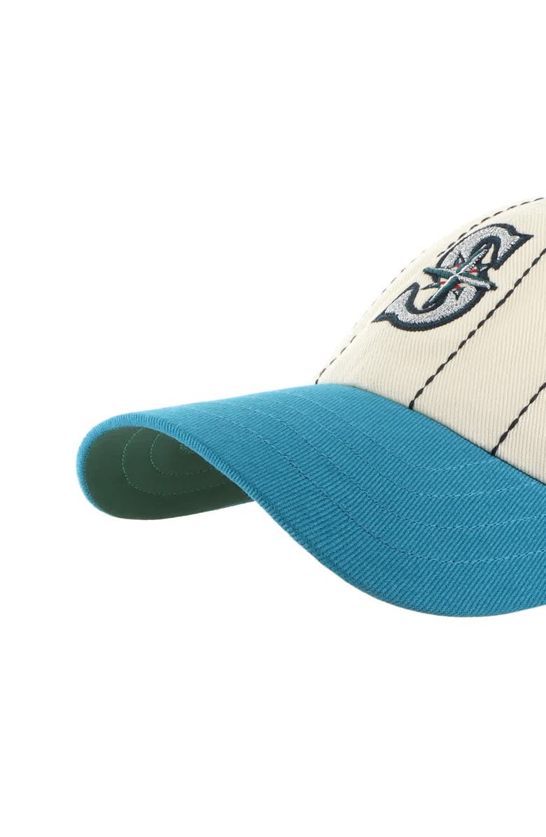 '47 Men's '47 x Rawlings Natural/Teal Seattle Mariners Pinstripe Clean Up Adjustable Hat, Alternate, color, Natural