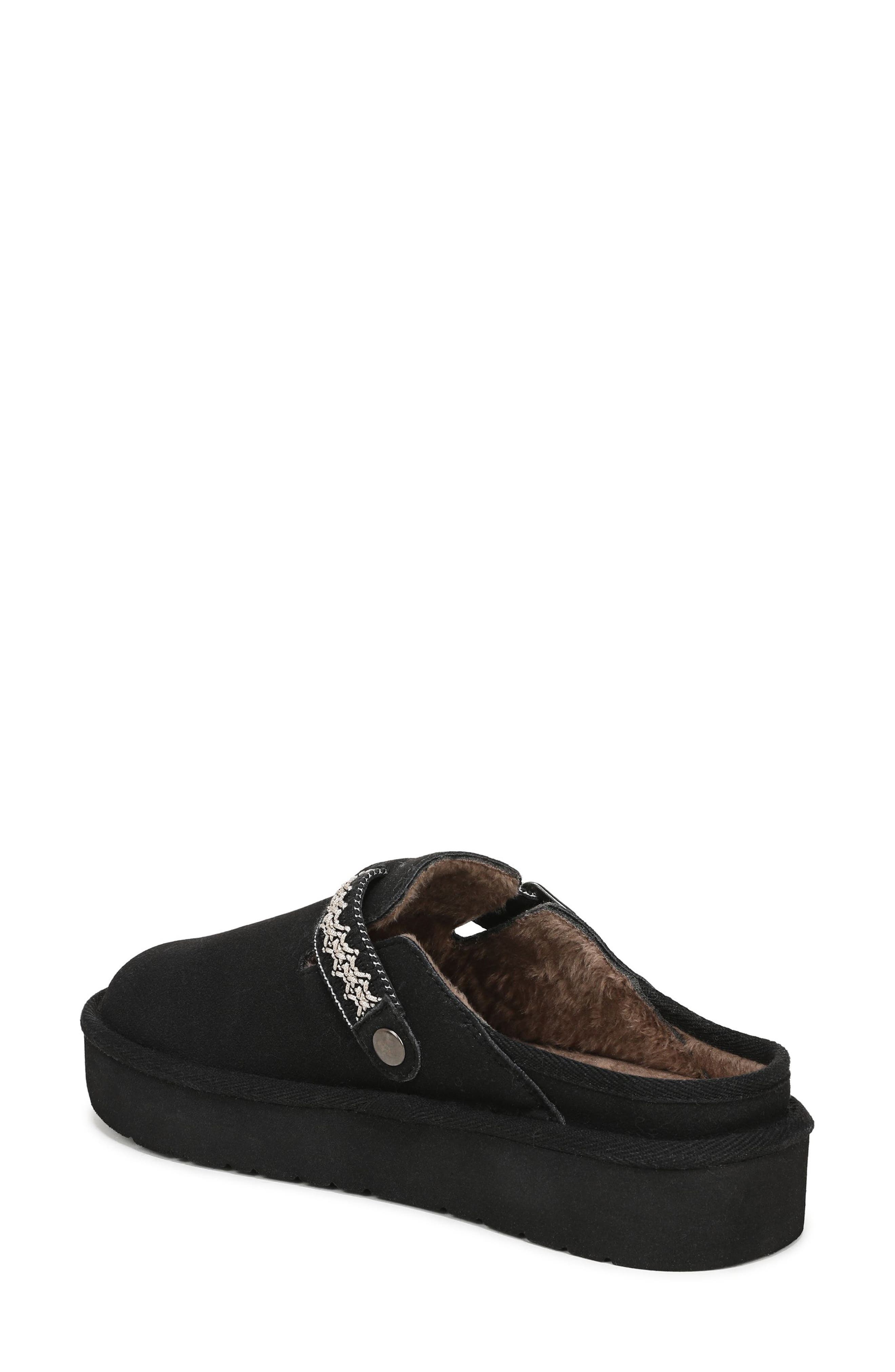 Blowfish Malibu Monday Faux Shearling Lined Clog Slipper, Alternate, color, Black Faux Suede