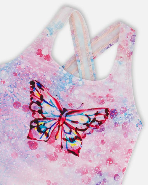 Deux Par Deux Girl's Printed One-piece Swimsuit Pink Butterflies With Bubble Effects In Pink Butterflies Bubble Effect