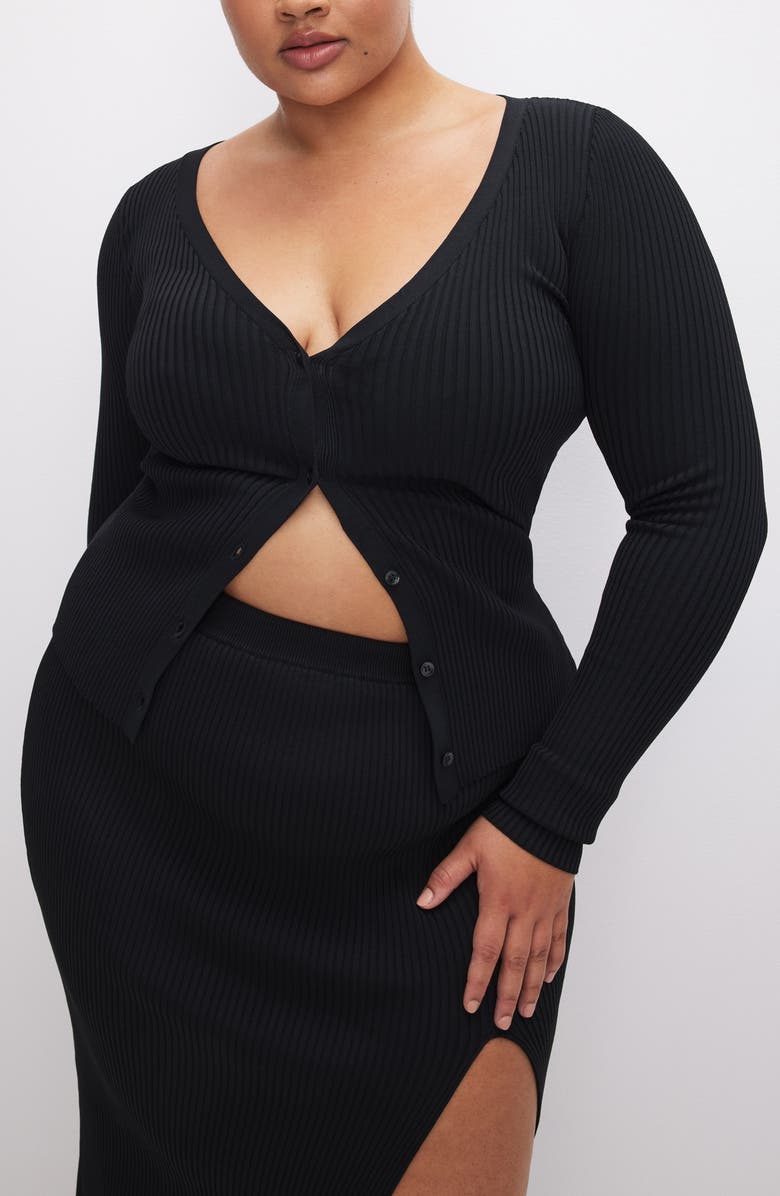 Good American Shine Rib Cardigan, Alternate, color, Black001