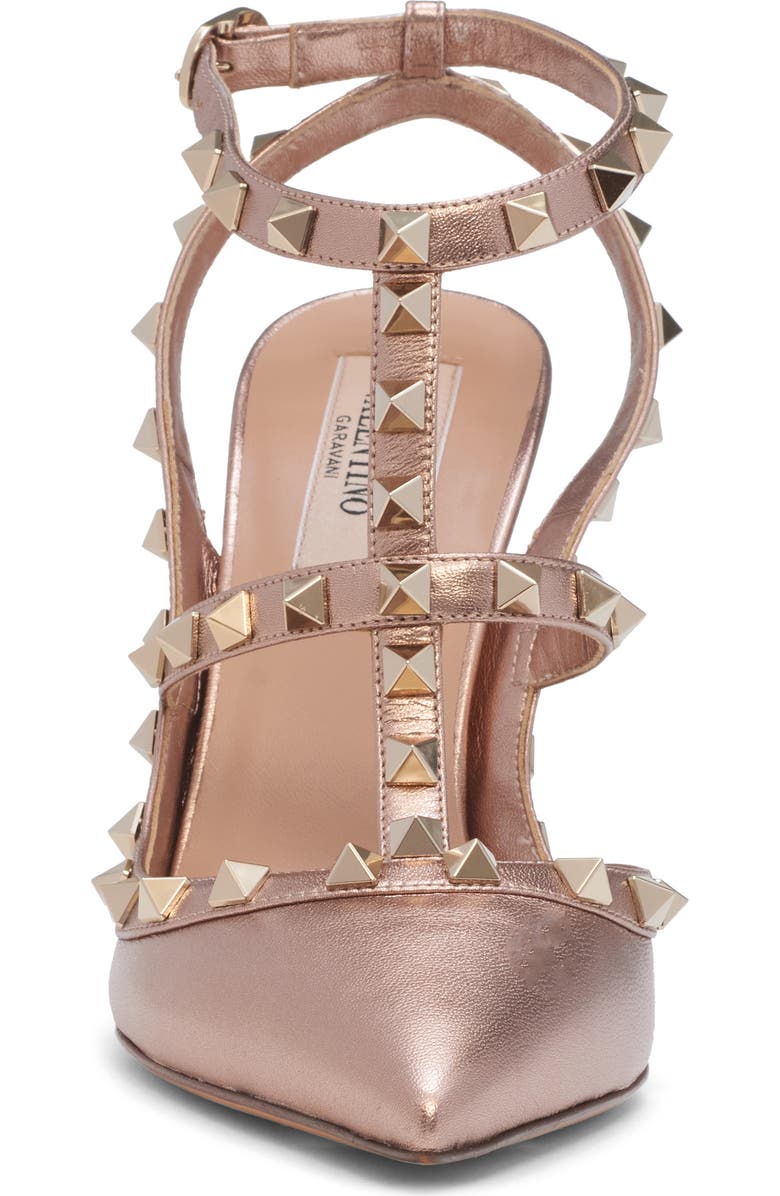 Valentino Garavani Rockstud Metallic Ankle Strap Pump, Alternate, color, Rose